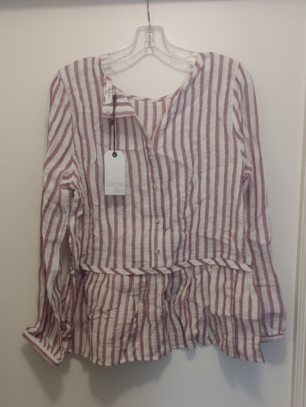 Cotton Bleu Striped Peplum Shirt (J925)